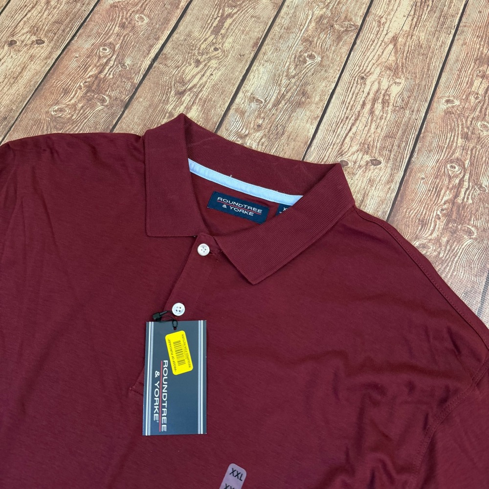 Roundtree & Yorke Supima Cotton Polo Shirt Mens XXL Burgundy Long Sleeve NWT